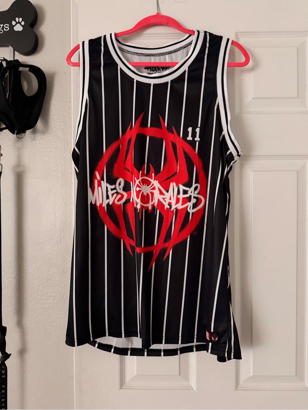 Marvel Black & White Pinstripe Kids Jersey with Red Spider Logo